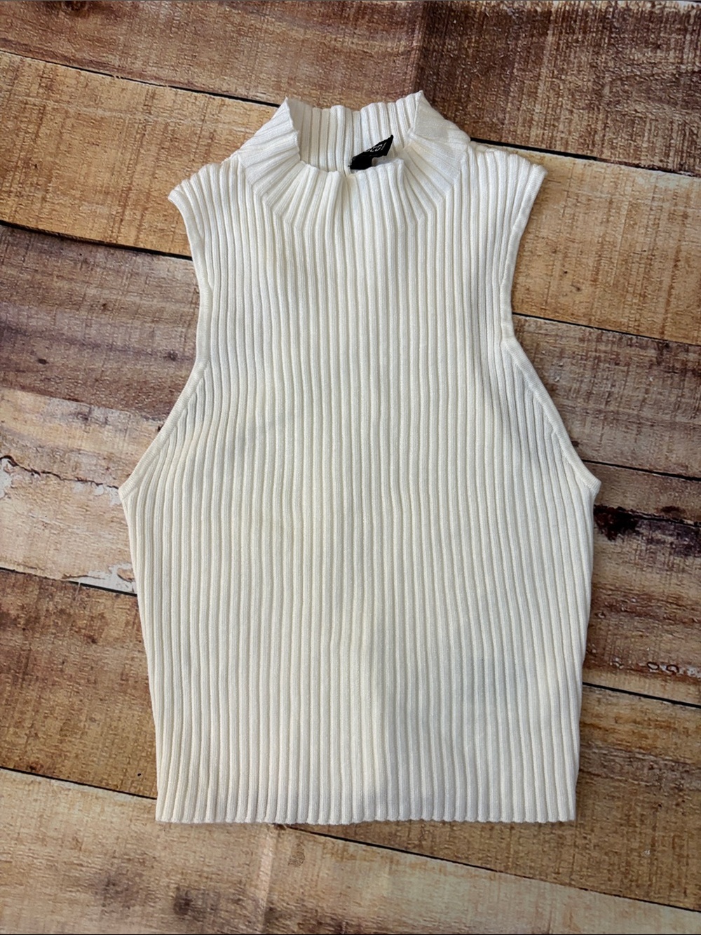 Divided Ribbed Mock Neck Tank - Cream